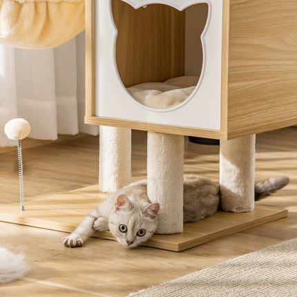 Beige cat tree with cave and sisal poles, 126 Cm