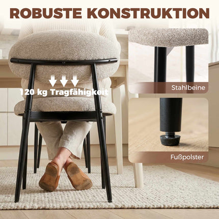 Beige Dining Chairs Set of 2 with Padded Seats and Steel Legs