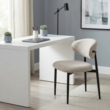 Beige Dining Chairs Set of 2 with Padded Seats and Steel Legs