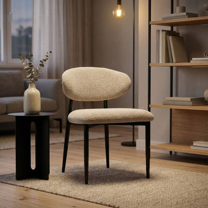 Beige Dining Chairs Set of 2 with Padded Seats and Steel Legs