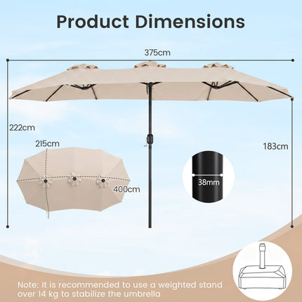 Beige Double Parasol 400x215 cm, Water-Repellent