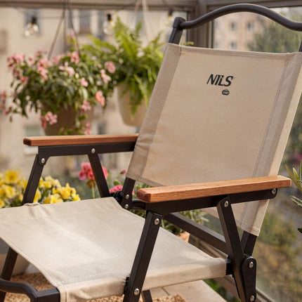 Beige Folding Chair, 900D Polyester, Iron Frame