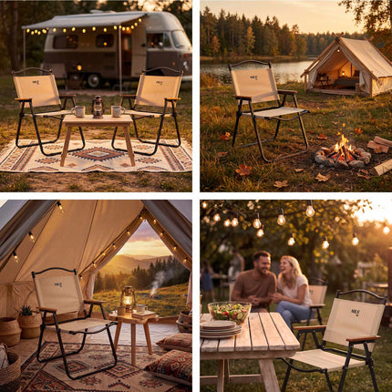 Beige Folding Chair, 900D Polyester, Iron Frame