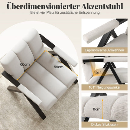 Beige Lounge Chair with Armrests & Metal Frame