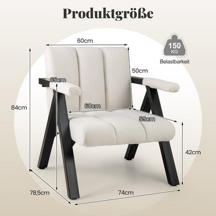 Beige Lounge Chair with Armrests & Metal Frame