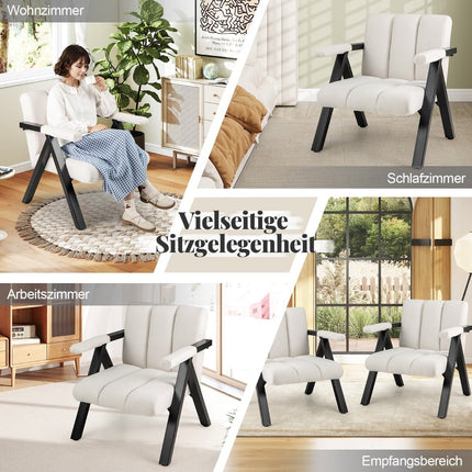 Beige Lounge Chair with Armrests & Metal Frame