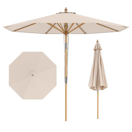 Beige Patio Umbrella, 270 cm, Bamboo Frame, Adjustable Tilt