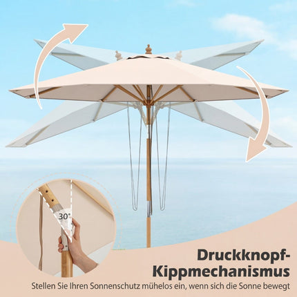 Beige Patio Umbrella, 270 cm, Bamboo Frame, Adjustable Tilt