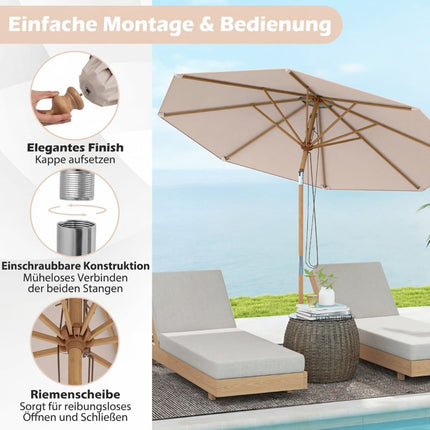 Beige Patio Umbrella, 270 cm, Bamboo Frame, Adjustable Tilt