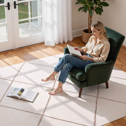 Beige Plush Area Rug 6x9 Ft – Non-Slip, Non-Shedding