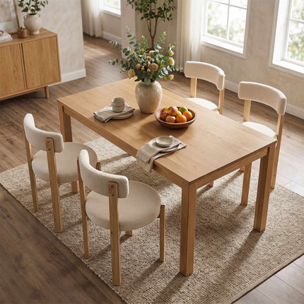 Beige Plush Dining Chairs, Set of 2 – Solid Wood Legs, 160kg Capacity