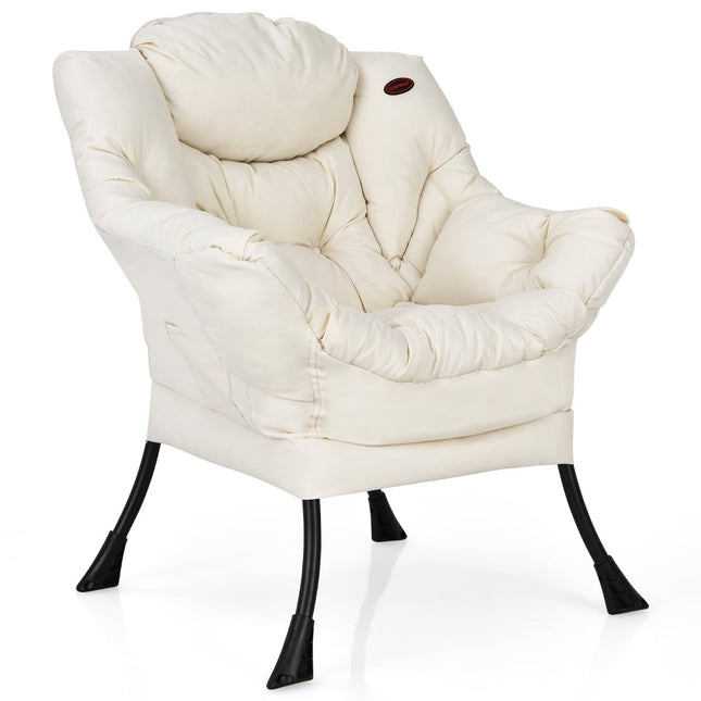 Beige relaxfauteuil met armleuningen en zijvak, draagvermogen 114 kg
