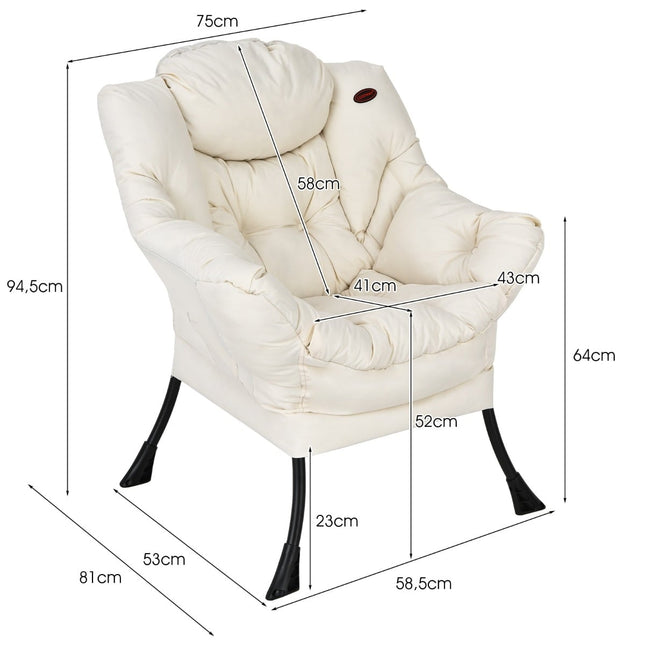 Beige relaxfauteuil met armleuningen en zijvak, draagvermogen 114 kg