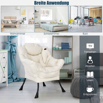 Beige Recliner Chair with Armrests & Side Pocket, 114kg Capacity