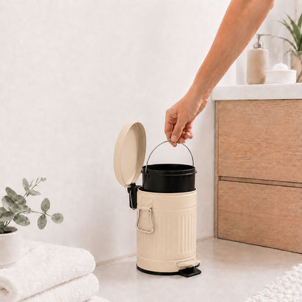Beige Retro Bathroom Pedal Bin, 3L Capacity