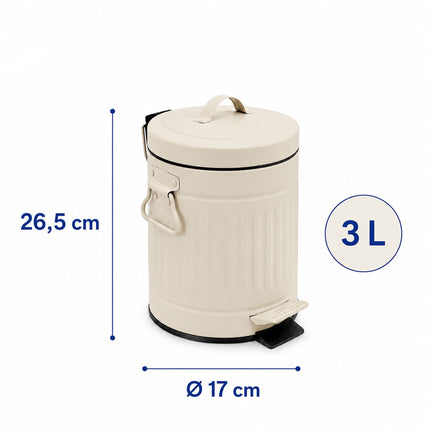 Beige Retro Bathroom Pedal Bin, 3L Capacity