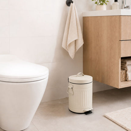 Beige Retro Bathroom Pedal Bin, 3L Capacity