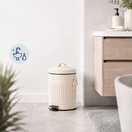 Beige Retro Bathroom Pedal Bin, 5L Capacity, Soft-Close Lid