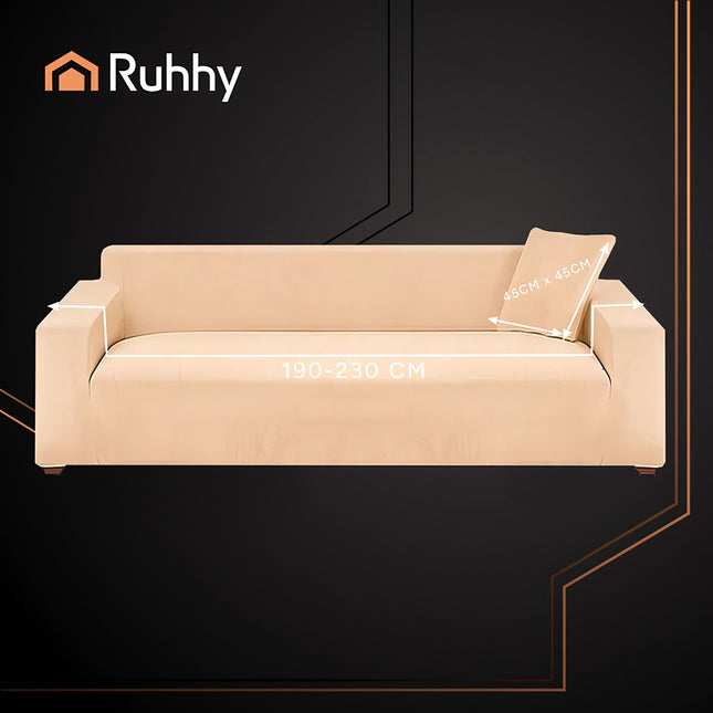 Beige bankhoes, rekbaar, 190-230 cm