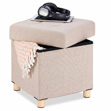 Beige Storage Ottoman Seat with Padded Lid, 40x38x38 cm
