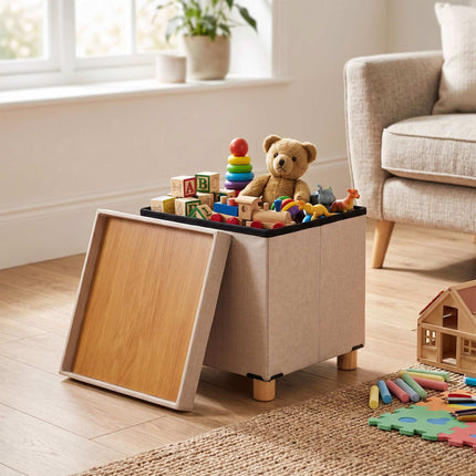 Beige Storage Ottoman Seat with Padded Lid, 40x38x38 cm