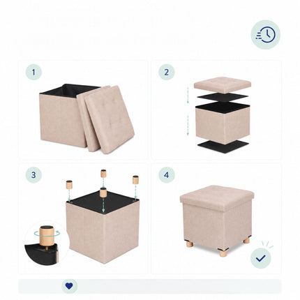 Beige Storage Ottoman Seat with Padded Lid, 40x38x38 cm
