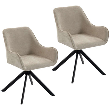 Beige Swivel Dining Chairs Set of 2 with Armrests