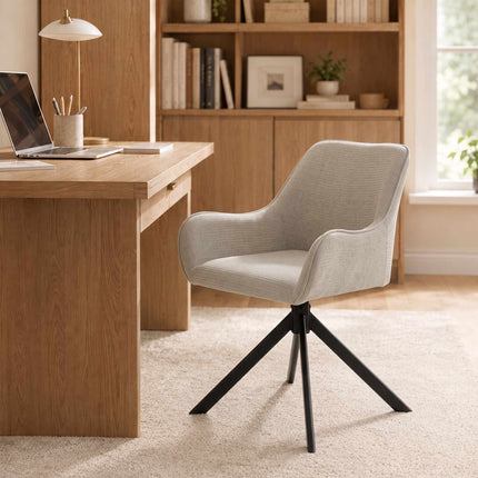 Beige Swivel Dining Chairs Set of 2 with Armrests