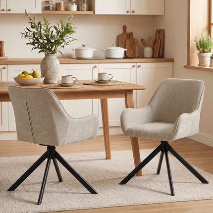 Beige Swivel Dining Chairs Set of 2 with Armrests