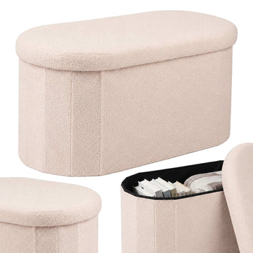 Beige Teddy Fabric Storage Bench – 38 x 76 cm