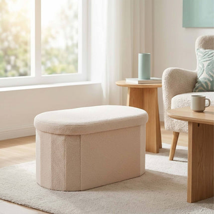 Beige Teddy Fabric Storage Bench – 38 x 76 cm
