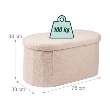 Beige Teddy Fabric Storage Bench – 38 x 76 cm