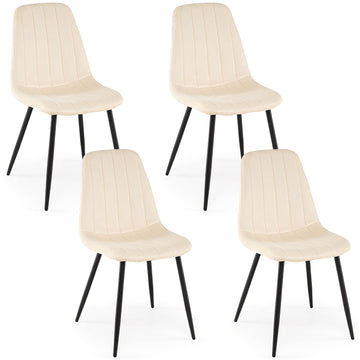 Beige Upholstered Dining Chairs, Set of 4 with Metal Legs