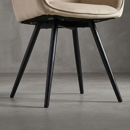 Beige Velvet Dining Chairs with Armrests, Set of 2