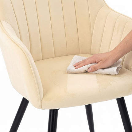 Beige Velvet Dining Chairs with Armrests, Set of 2