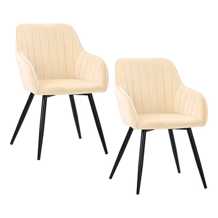 Beige Velvet Dining Chairs with Armrests, Set of 2