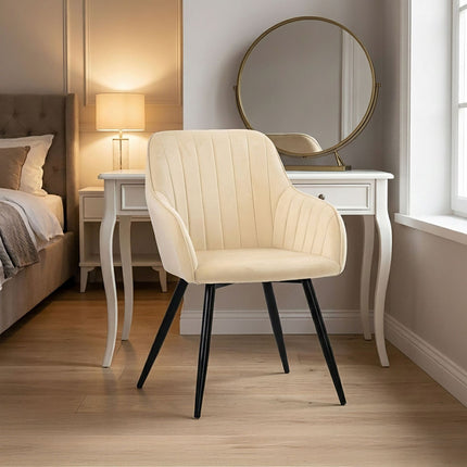 Beige Velvet Dining Chairs with Armrests, Set of 2