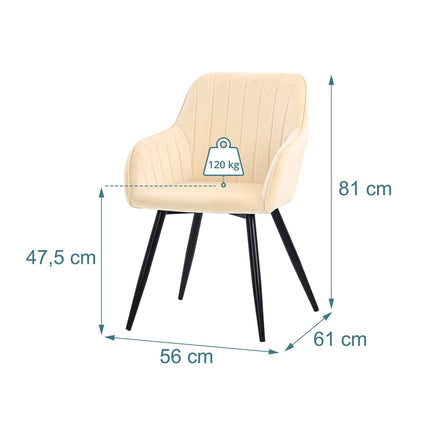 Beige Velvet Dining Chairs with Armrests, Set of 2