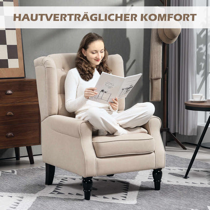Beige Wingback Armchair, Removable Cover, 74 x 87 x 102 cm
