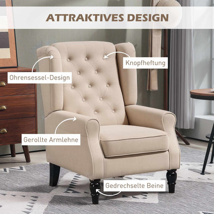 Beige Wingback Armchair, Removable Cover, 74 x 87 x 102 cm