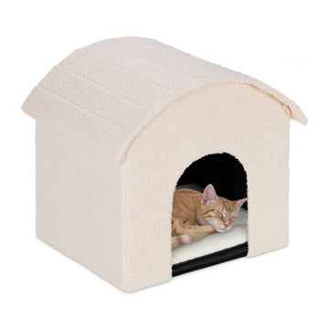 Beige cat pit with scratching surface