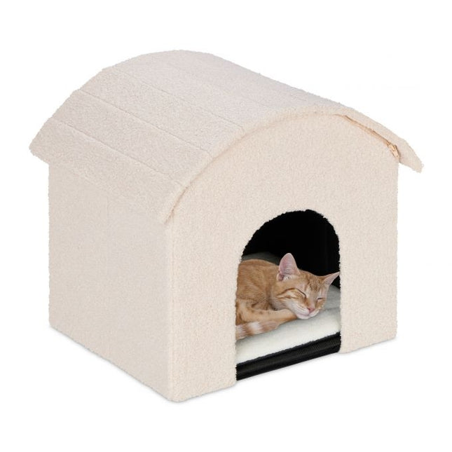 Beige cat pit with scratching surface