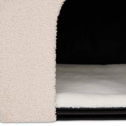 Beige cat pit with scratching surface