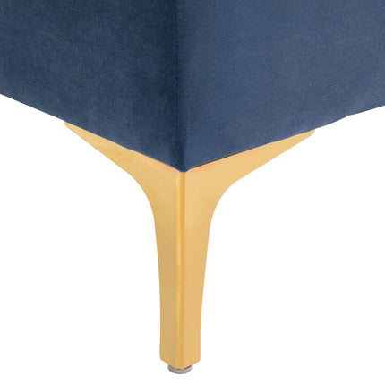 Velvet blue shoe bench - bedroom, raised legs, 118x45x42 cm