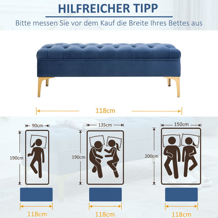 Velvet blue shoe bench - bedroom, raised legs, 118x45x42 cm