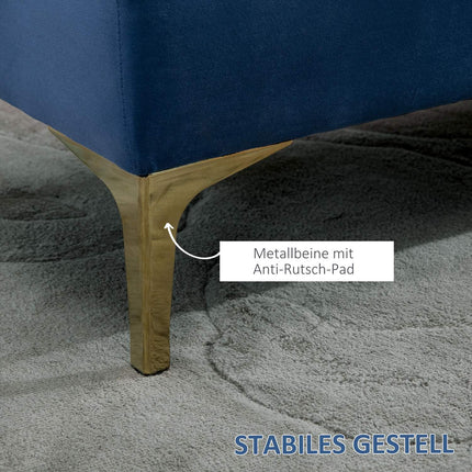 Velvet blue shoe bench - bedroom, raised legs, 118x45x42 cm