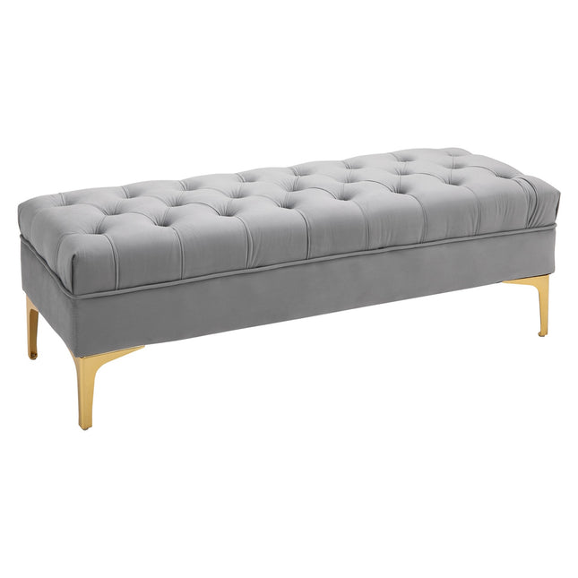 Velvet shoe storage bench, light grey, 118x45x42cm