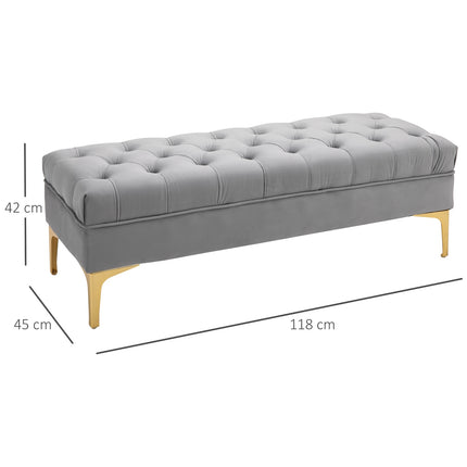 Velvet shoe storage bench, light grey, 118x45x42cm