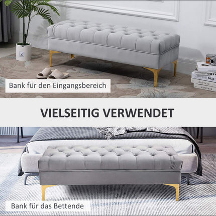 Velvet shoe storage bench, light grey, 118x45x42cm