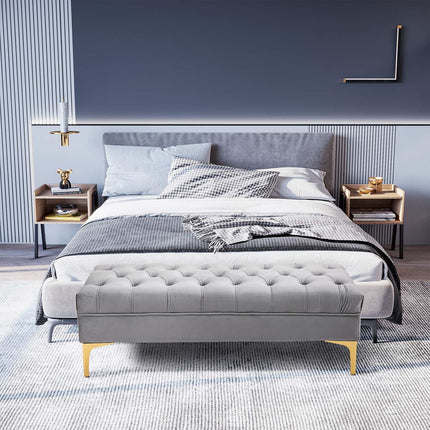 Velvet shoe storage bench, light grey, 118x45x42cm